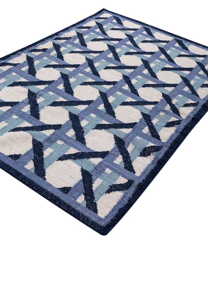 alhambra blue wool flat weaves Rug - FoldShot