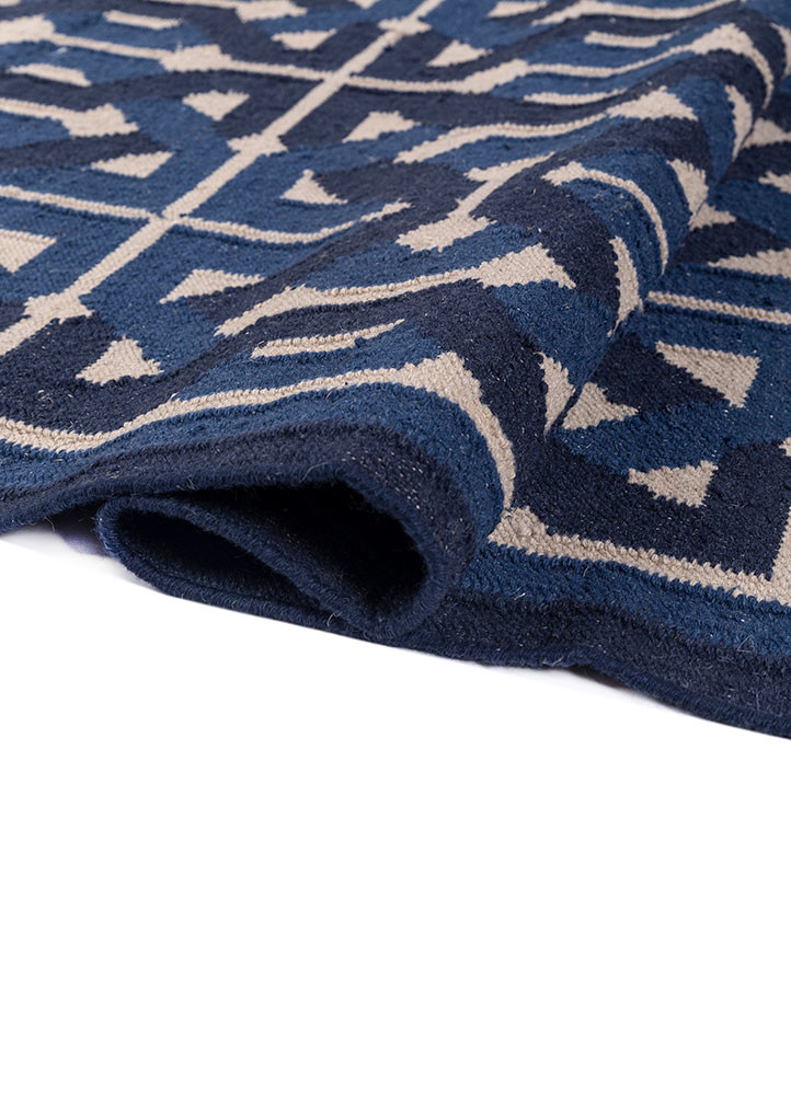 alhambra blue wool flat weaves Rug - FoldShot