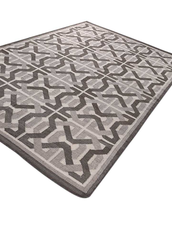 alhambra grey and black wool flat weaves Rug - FoldShot