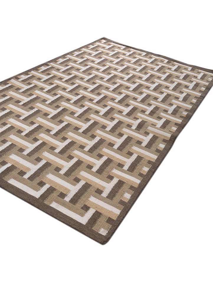 checkers beige and brown wool flat weaves Rug - FoldShot