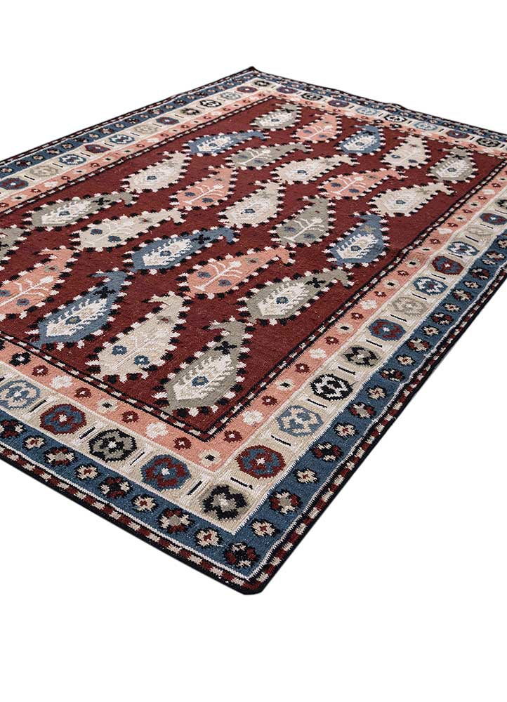 bedouin red and orange wool flat weaves Rug - FoldShot