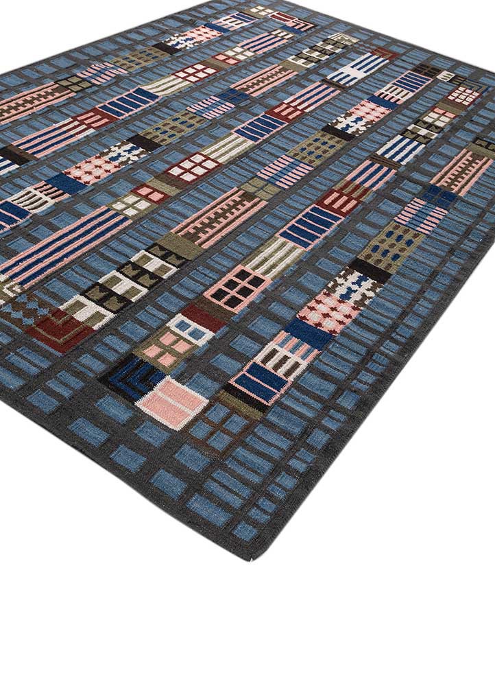 checkers grey and black wool flat weaves Rug - FoldShot