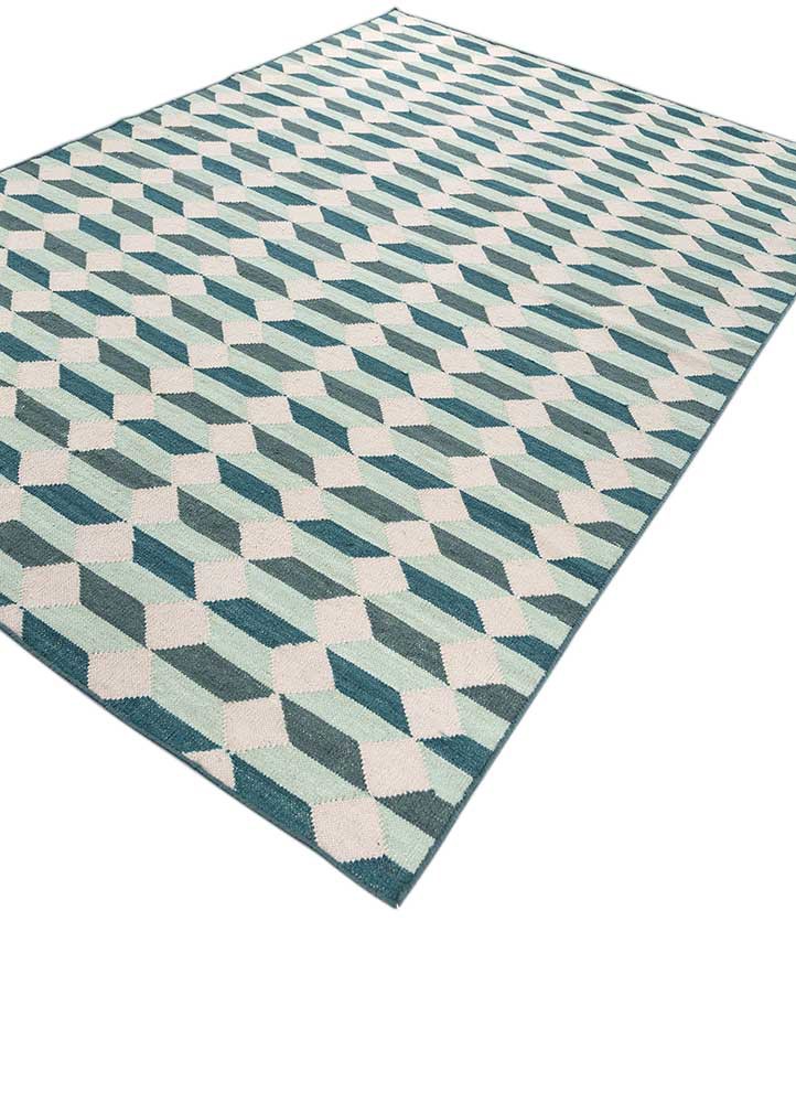 checkers blue wool flat weaves Rug - FoldShot