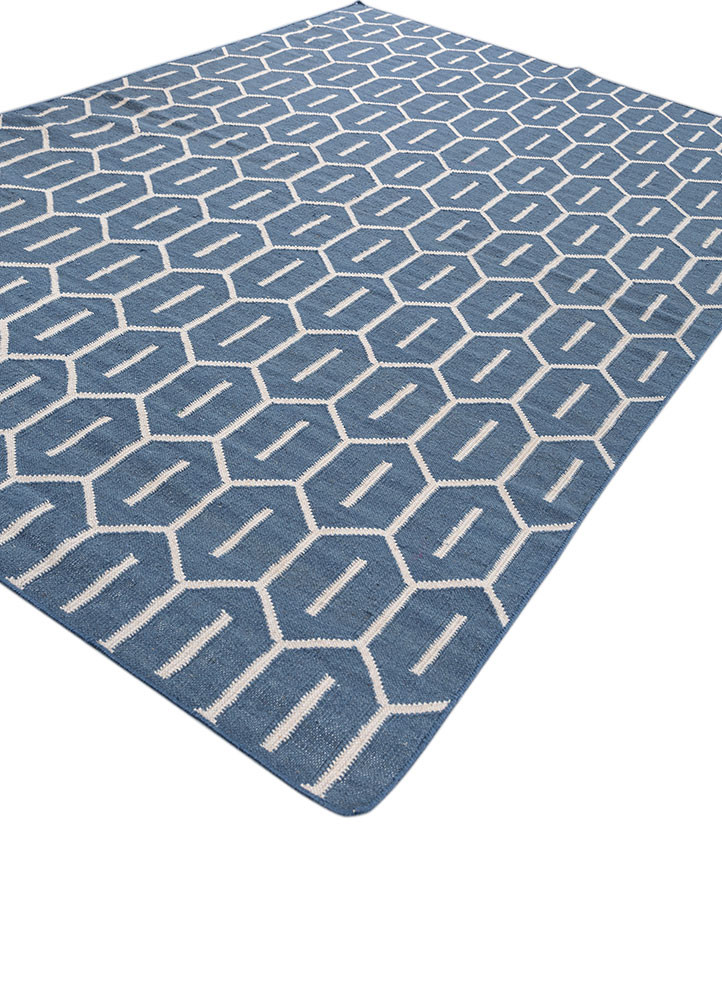 indusbar blue wool flat weaves Rug - FoldShot