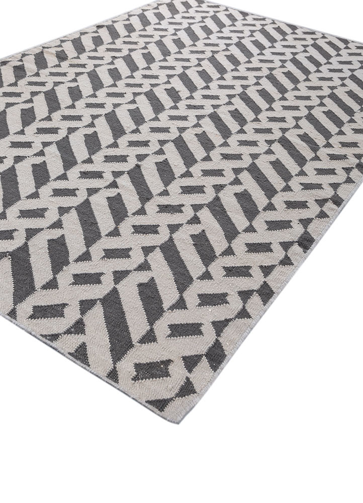 alhambra grey and black wool flat weaves Rug - FoldShot