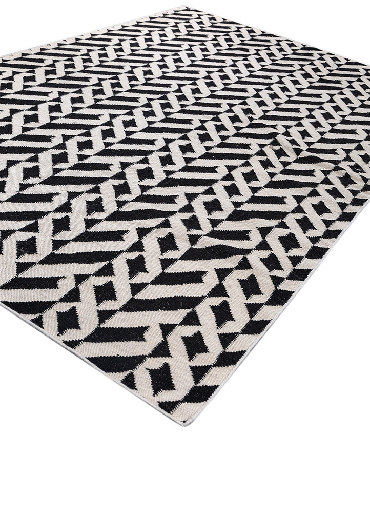 alhambra grey and black wool flat weaves Rug - FoldShot