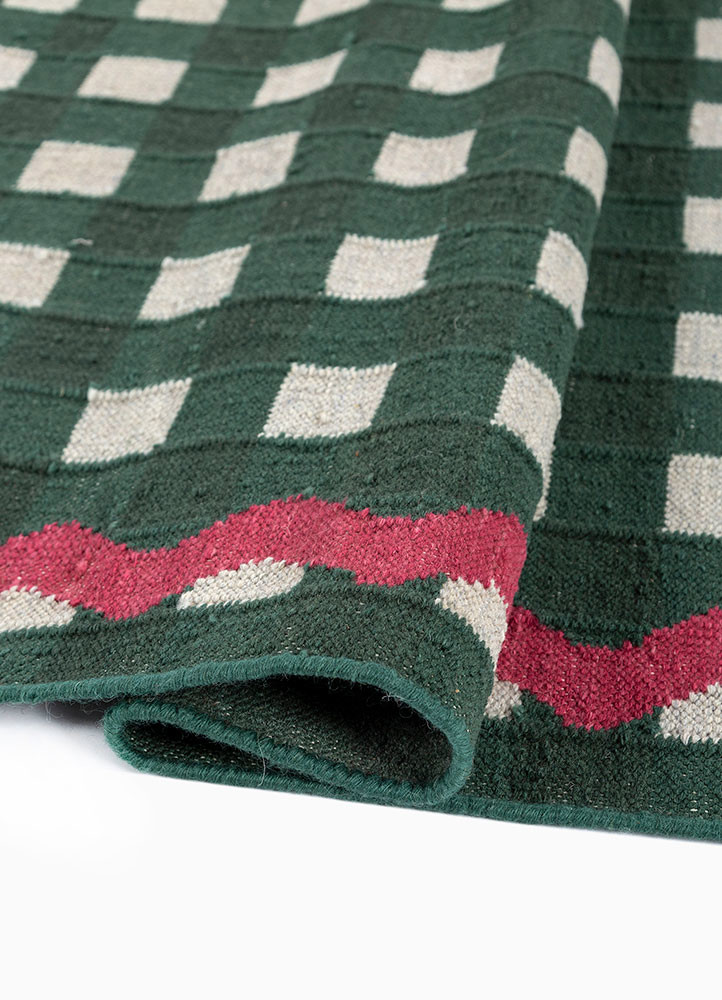alhambra green wool flat weaves Rug - FoldShot