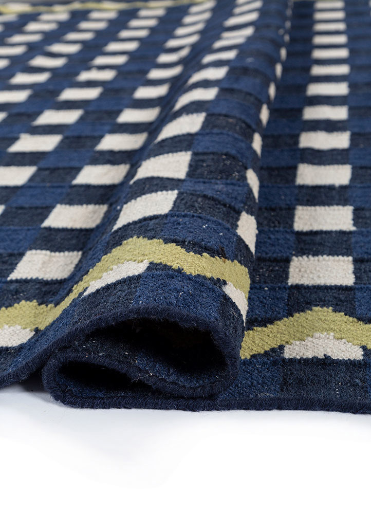 alhambra blue wool flat weaves Rug - FoldShot