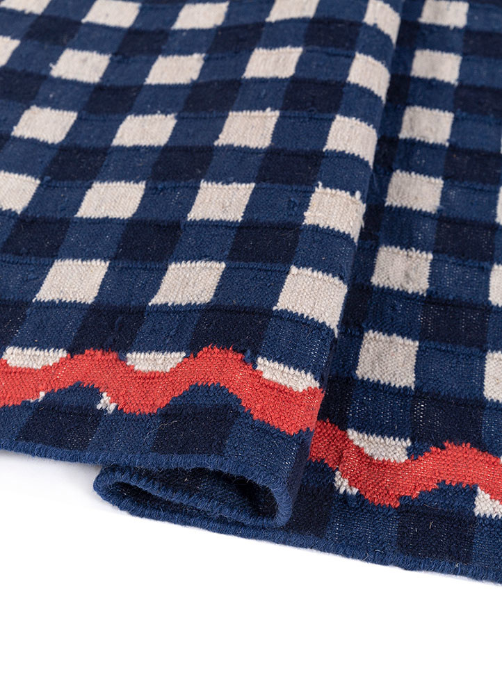 alhambra blue wool flat weaves Rug - FoldShot