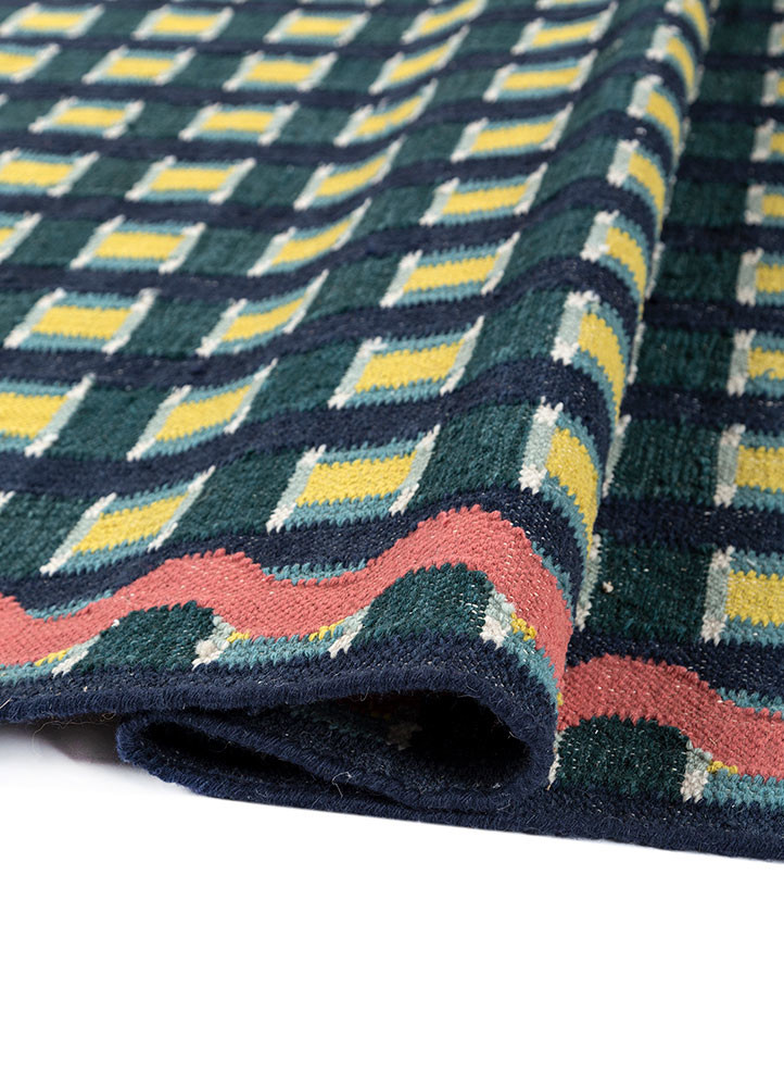 alhambra blue wool flat weaves Rug - FoldShot