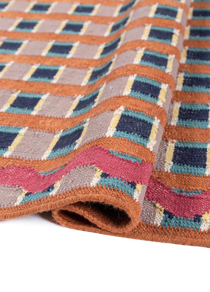 alhambra red and orange wool flat weaves Rug - FoldShot