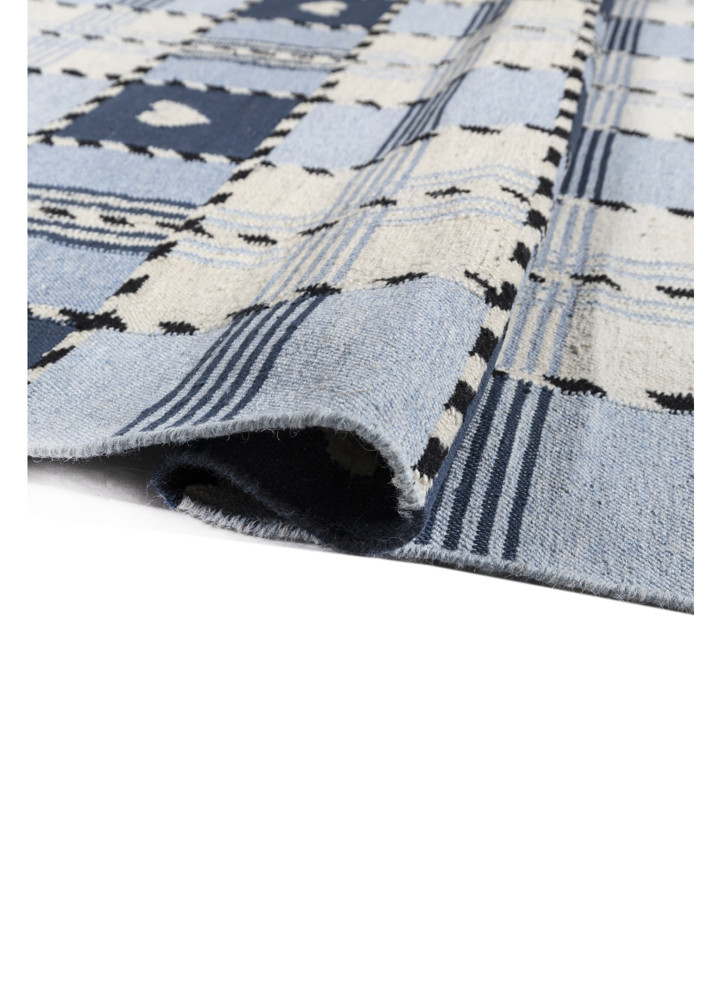 alhambra blue wool flat weaves Rug - FoldShot