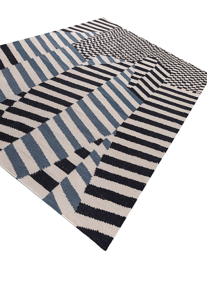 checkers grey and black wool flat weaves Rug - FoldShot