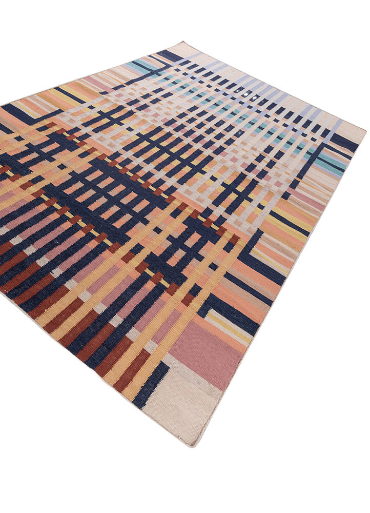 checkers blue wool flat weaves Rug - FoldShot checkers blue wool flat weaves Rug - FoldShot