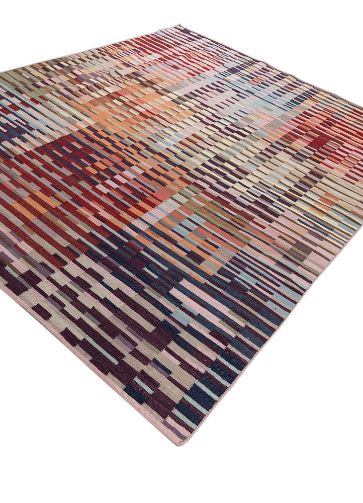checkers pink and purple wool flat weaves Rug - FoldShot checkers pink and purple wool flat weaves Rug - FoldShot