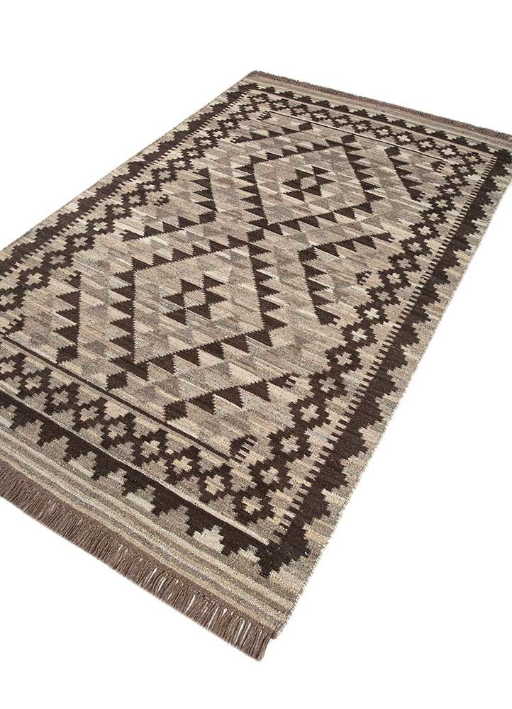 bedouin beige and brown afghan wool flat weaves Rug - FoldShot