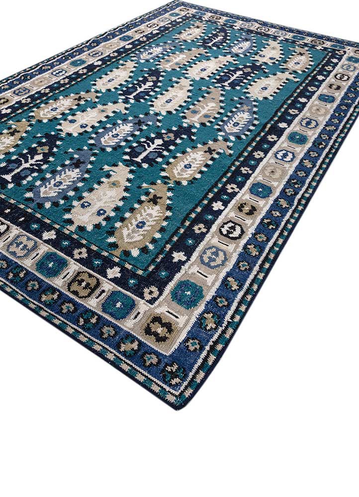 bedouin blue wool flat weaves Rug - FoldShot