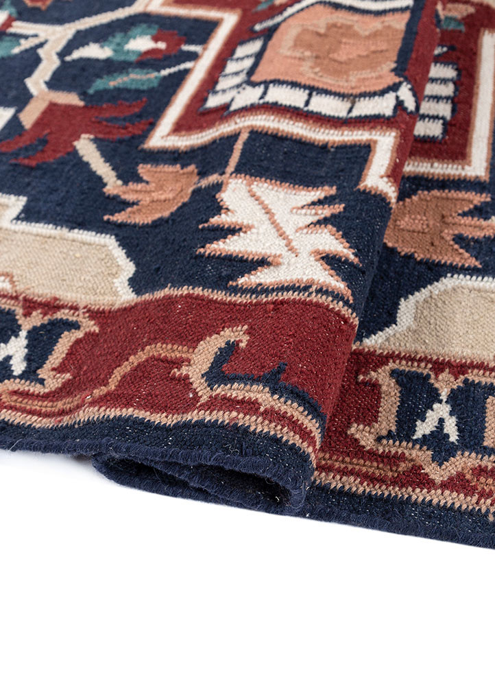 bedouin blue wool flat weaves Rug - FoldShot