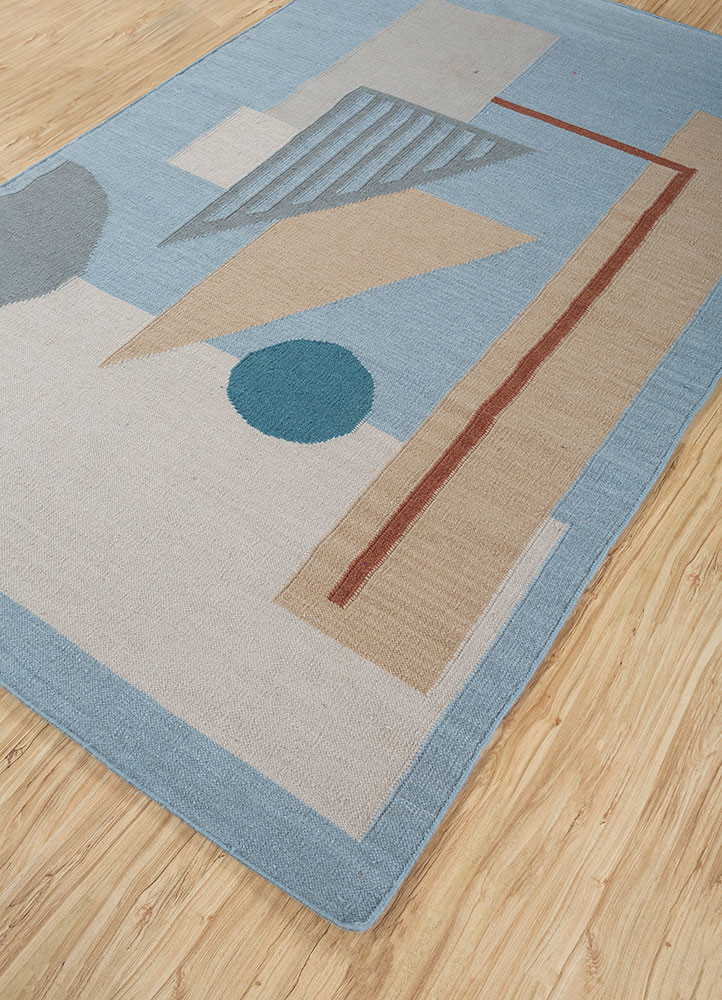checkers blue wool flat weaves Rug - FoldShot