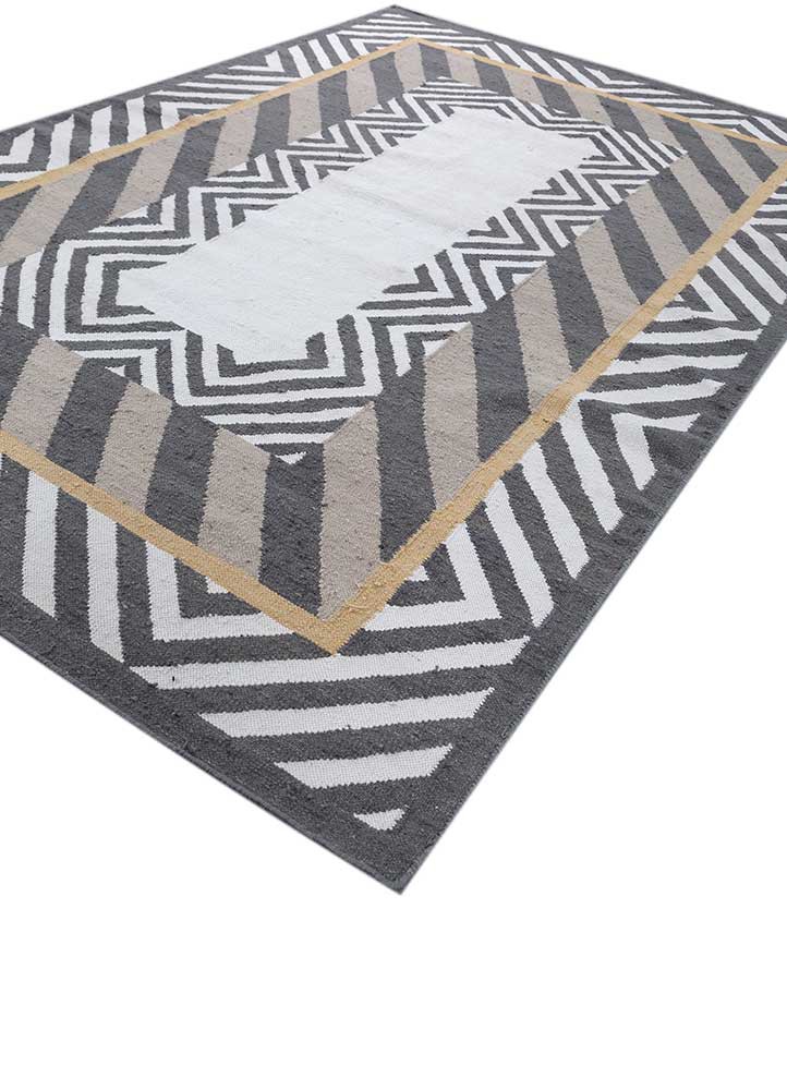 alhambra grey and black wool flat weaves Rug - FoldShot