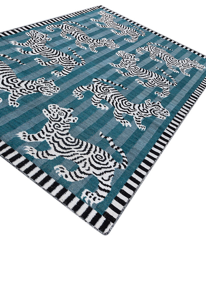 alhambra blue wool flat weaves Rug - FoldShot alhambra blue wool flat weaves Rug - FoldShot