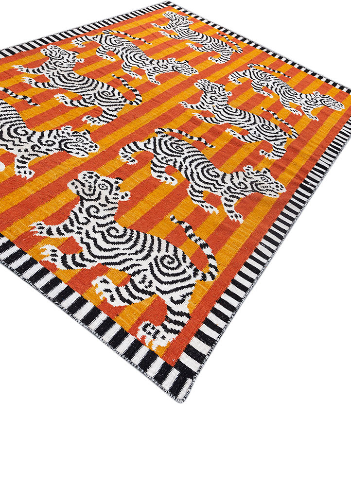 alhambra red and orange wool flat weaves Rug - FoldShot alhambra red and orange wool flat weaves Rug - FoldShot