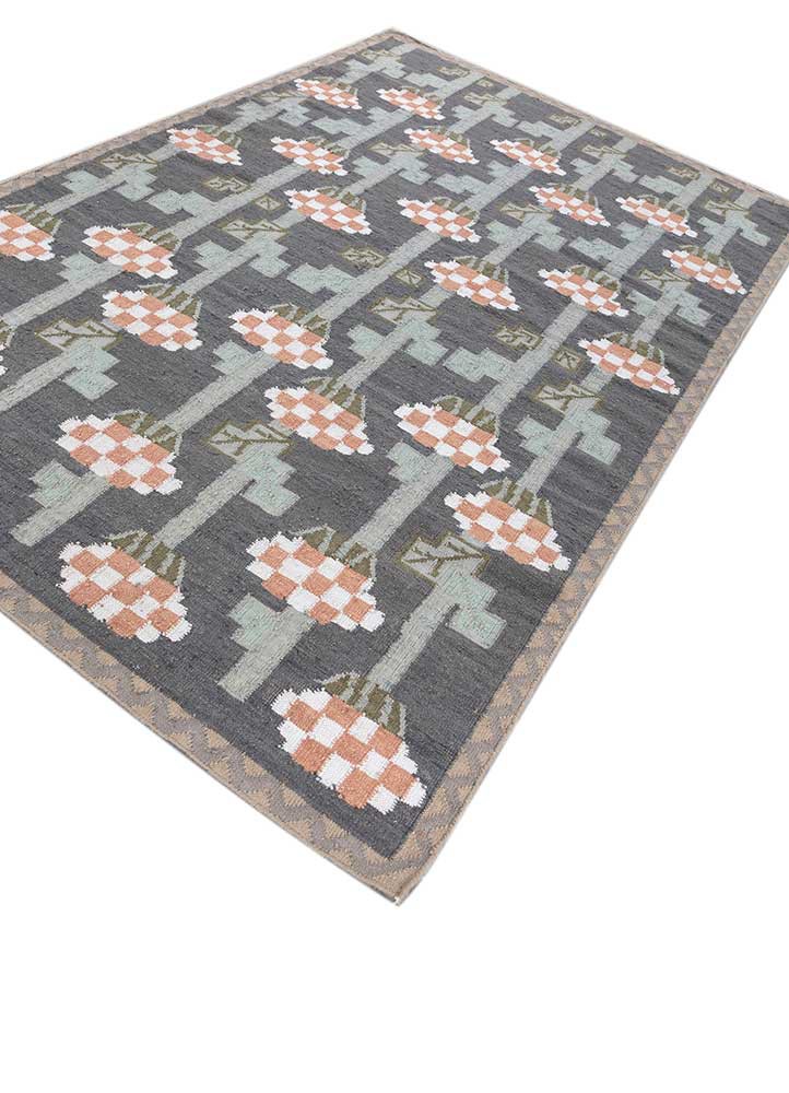 orenda grey and black wool flat weaves Rug - FoldShot