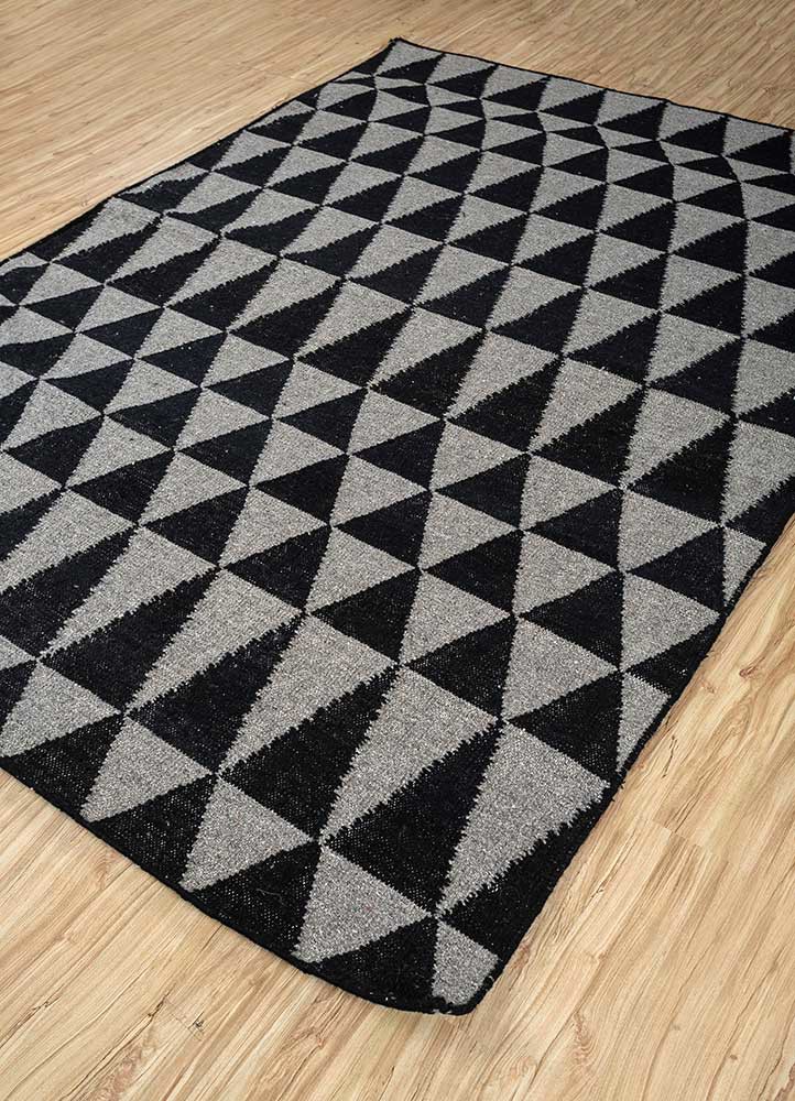 indusbar grey and black wool and viscose flat weaves Rug - FoldShot