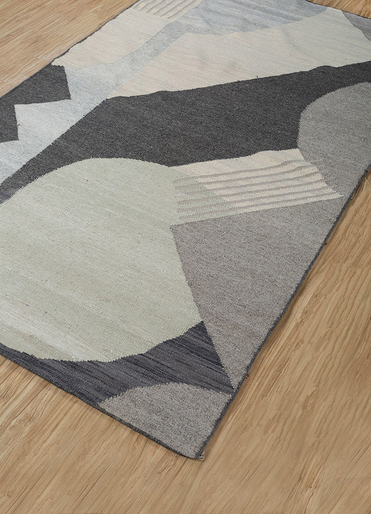 checkers grey and black wool and viscose flat weaves Rug - FoldShot