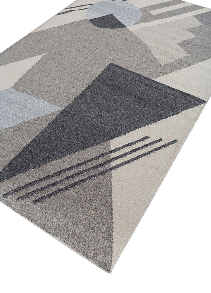 checkers grey and black wool and viscose flat weaves Rug - FoldShot checkers grey and black wool and viscose flat weaves Rug - FoldShot