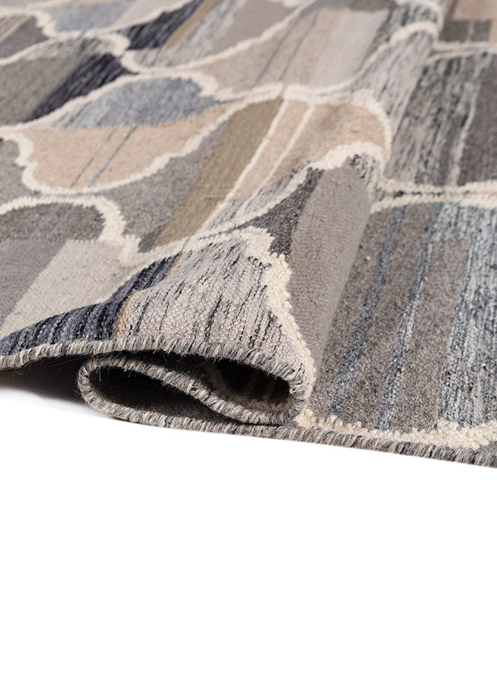 indusbar beige and brown wool and viscose flat weaves Rug - FoldShot