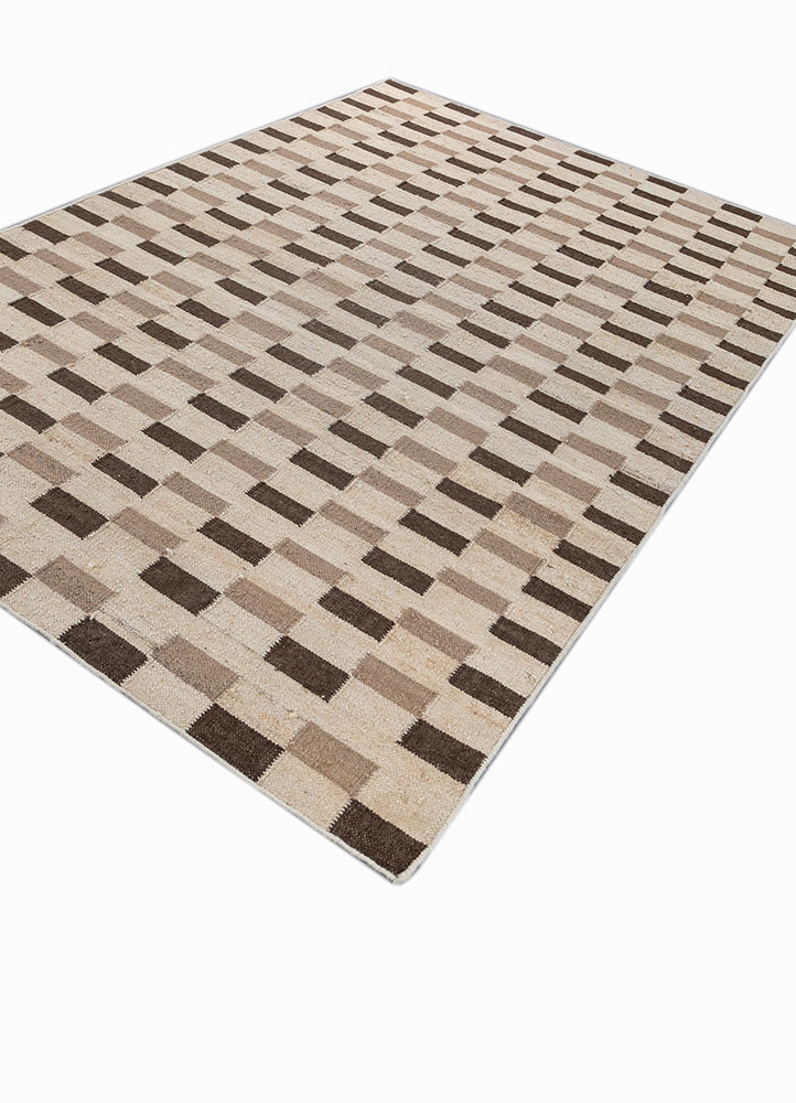 checkers ivory wool and viscose flat weaves Rug - FoldShot checkers ivory wool and viscose flat weaves Rug - FoldShot