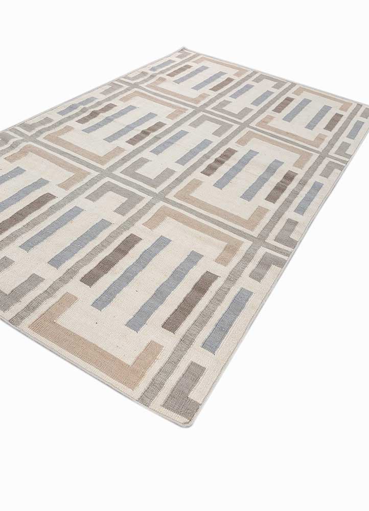 checkers ivory wool and viscose flat weaves Rug - FoldShot