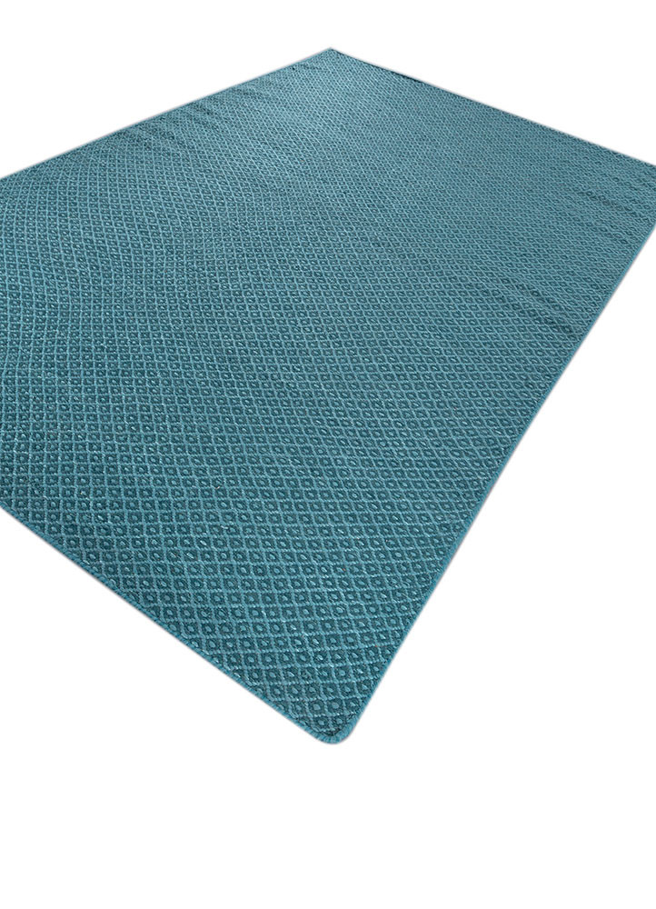 abrash blue wool and viscose flat weaves Rug - FoldShot