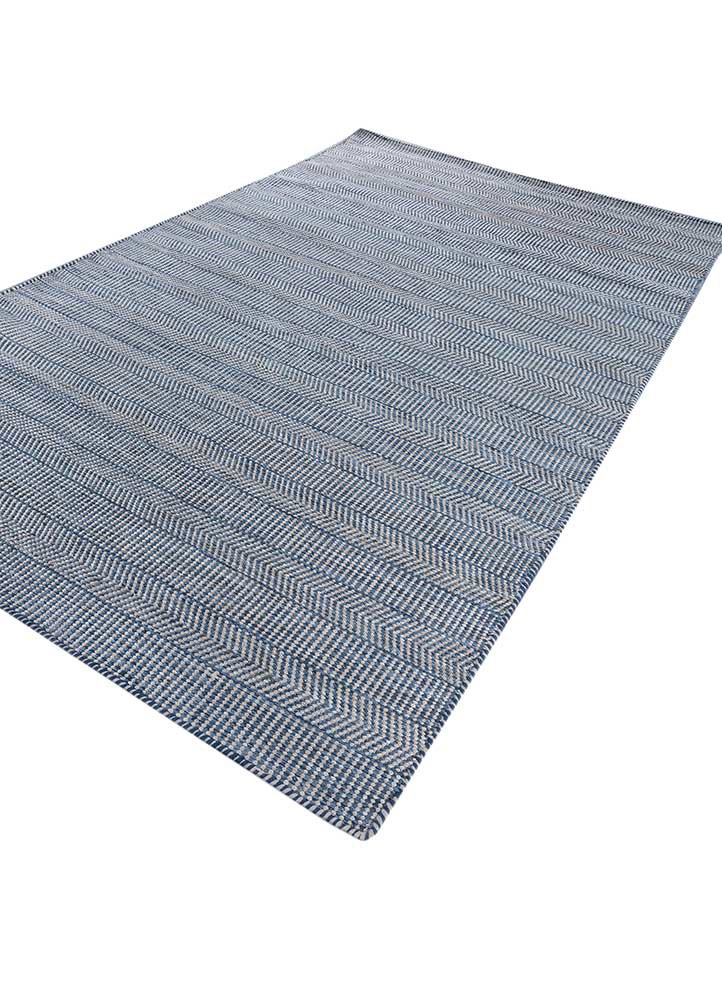 abrash blue wool and viscose flat weaves Rug - FoldShot