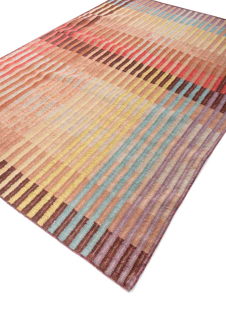 checkers red and orange wool and viscose flat weaves Rug - FoldShot checkers red and orange wool and viscose flat weaves Rug - FoldShot