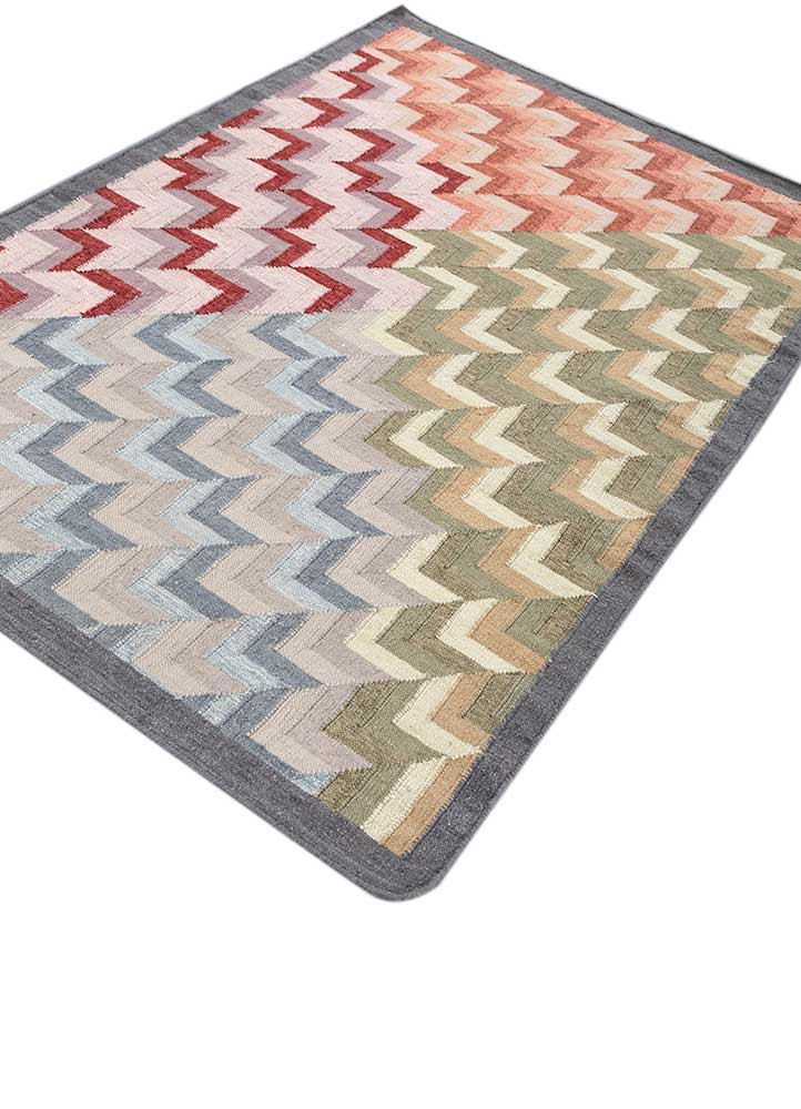 checkers beige and brown wool and viscose flat weaves Rug - FoldShot