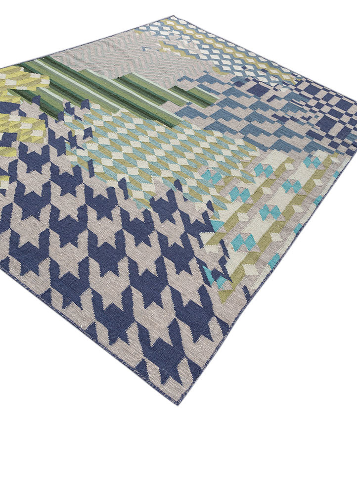 checkers grey and black wool and viscose flat weaves Rug - FoldShot checkers grey and black wool and viscose flat weaves Rug - FoldShot