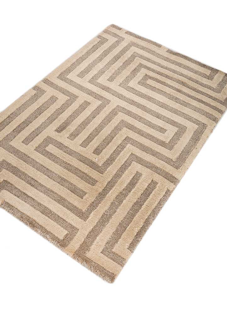 aprezo beige and brown acrylic hand knotted Rug - FoldShot
