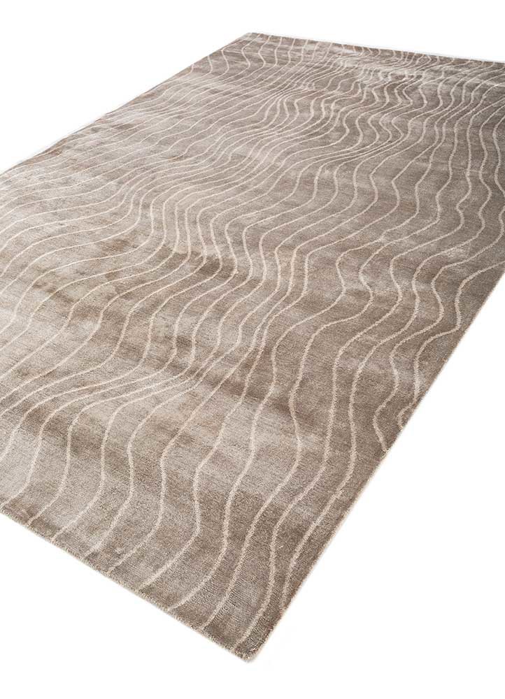 azalea beige and brown bamboo silk hand knotted Rug - FoldShot