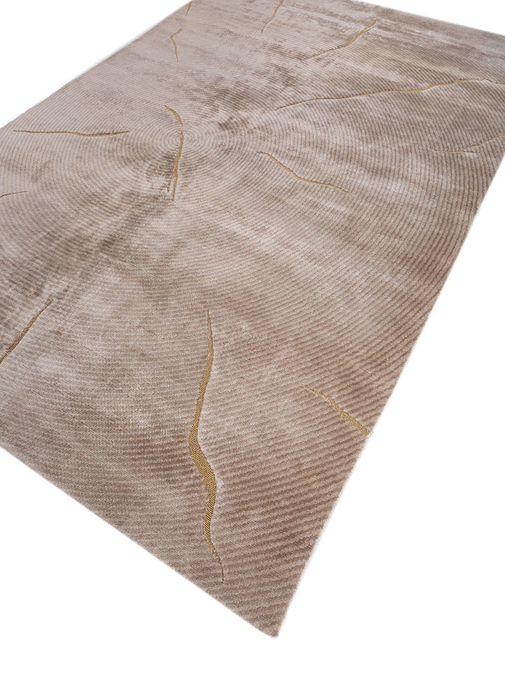 azalea beige and brown bamboo silk and zari hand knotted Rug - FoldShot