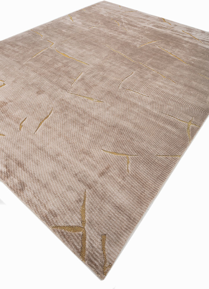 azalea beige and brown bamboo silk and zari hand knotted Rug - FoldShot