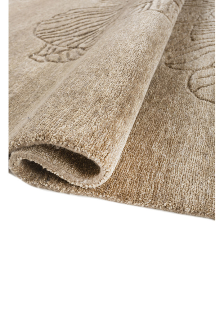 azalea beige and brown bamboo silk and zari hand knotted Rug - FoldShot