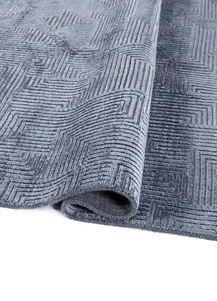 azalea blue wool and bamboo silk hand knotted Rug - FoldShot