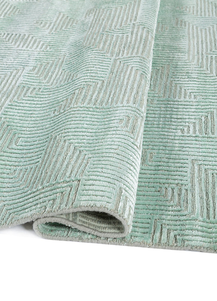 azalea blue wool and bamboo silk hand knotted Rug - FoldShot