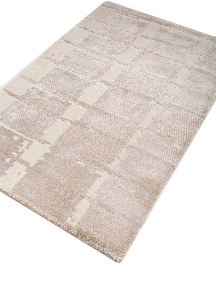 manifest beige and brown wool and bamboo silk hand knotted Rug - FoldShot