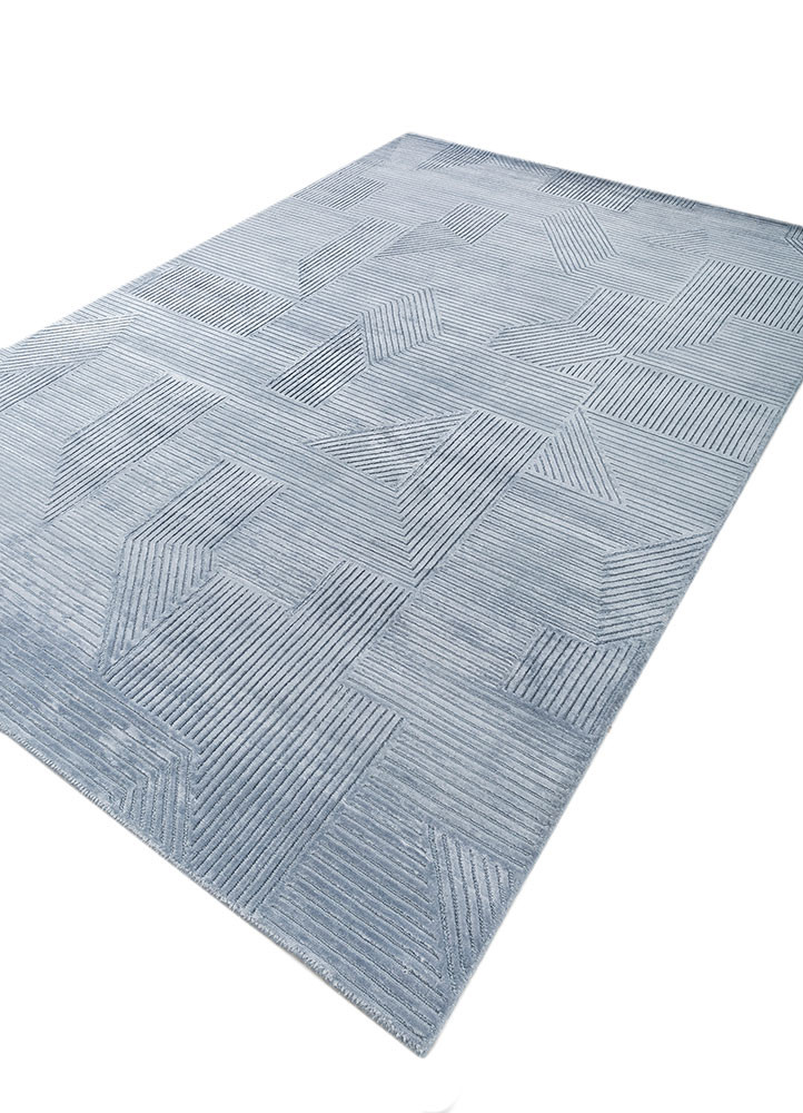 azalea blue wool and bamboo silk hand knotted Rug - FoldShot