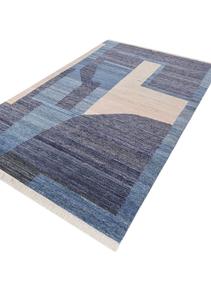 blythe blue wool hand knotted Rug - FoldShot