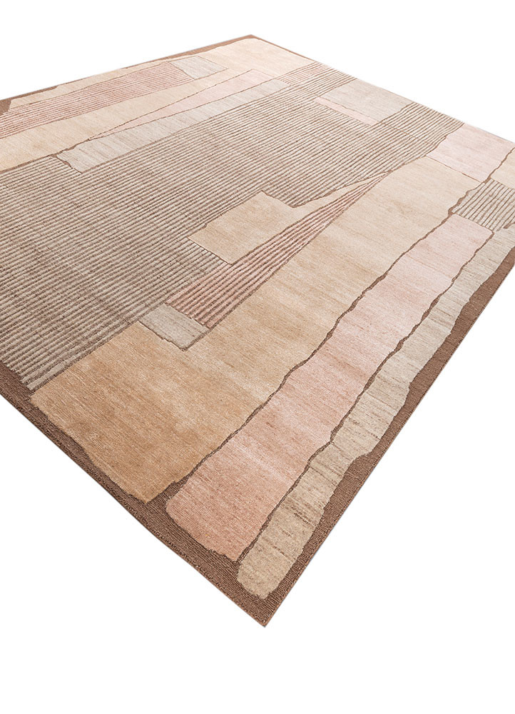blythe beige and brown wool and silk hand knotted Rug - FoldShot