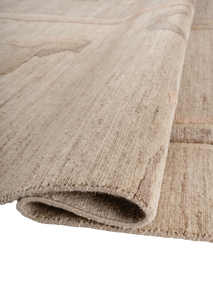 aprezo beige and brown wool and silk hand knotted Rug - FoldShot